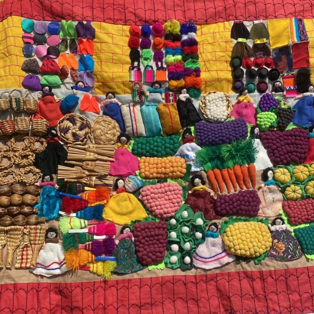 Vintage Peruvian Arpillera Wall Tapestry Handcrafted Folk Art Large - Picture 6 of 13